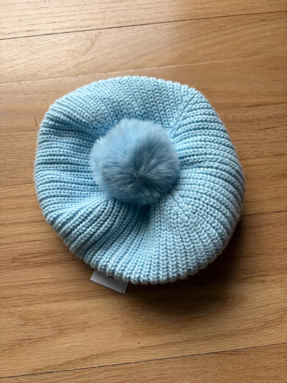 Light Blue Knit Pom Pom Beret